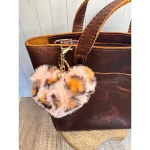 Light Pink Cheetah Print Fuzzy Heart Animal Print Bag Charm Purse Charm
